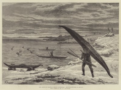 アメリカのフランクリン探検隊、カヤックでのトナカイ狩り 作： Frank Dadd